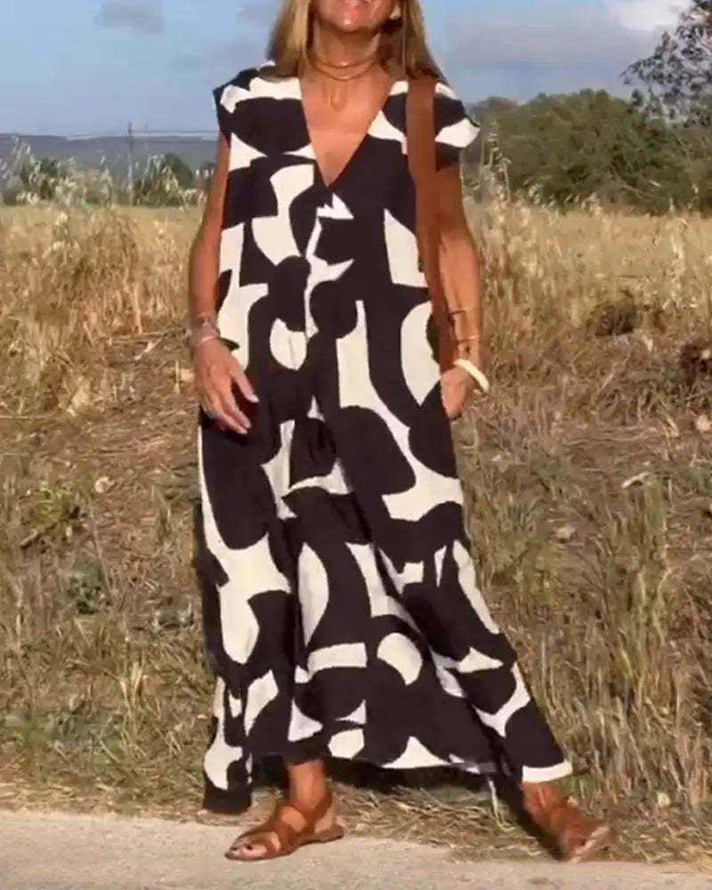 LD | Bolzano maxi jurk met V-hals en print