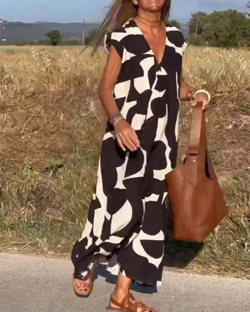 LD | Bolzano maxi jurk met V-hals en print