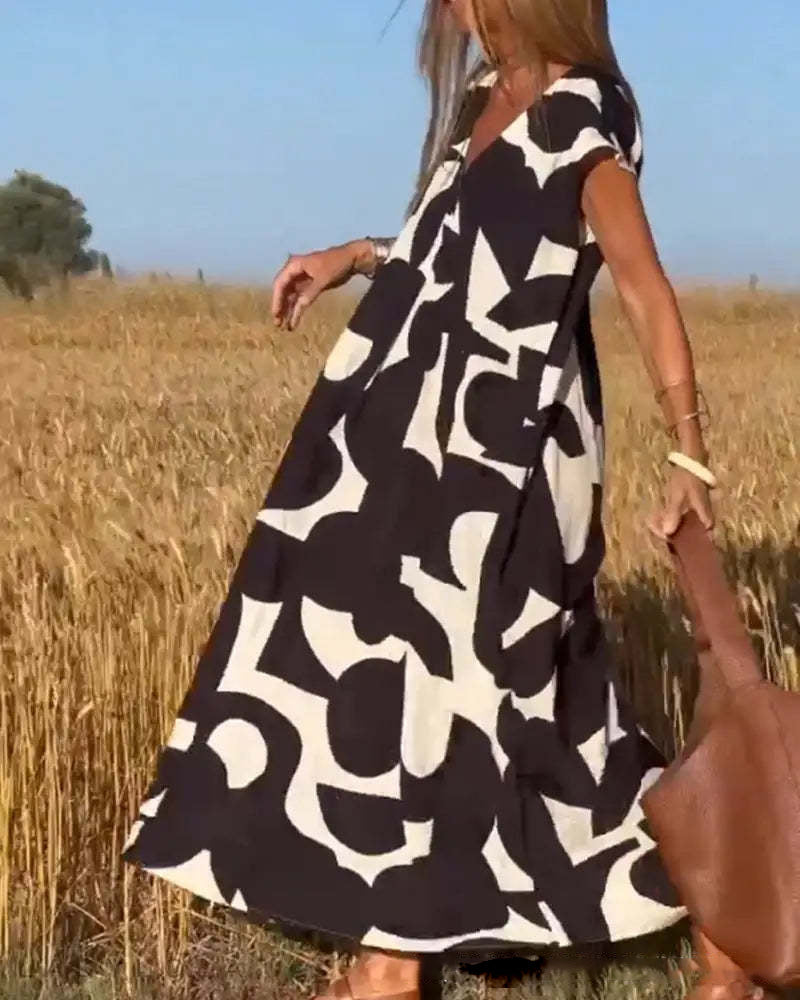 LD | Bolzano maxi jurk met V-hals en print