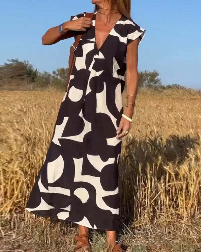 LD | Bolzano maxi jurk met V-hals en print