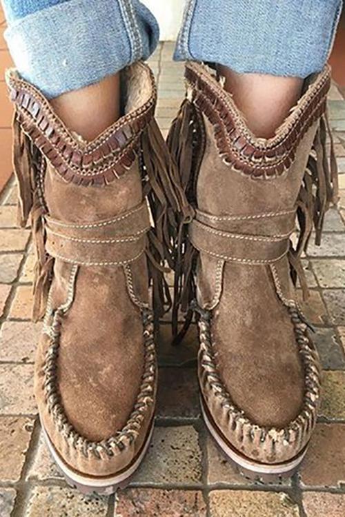 LD | Suède mocassin laarzen met franjes