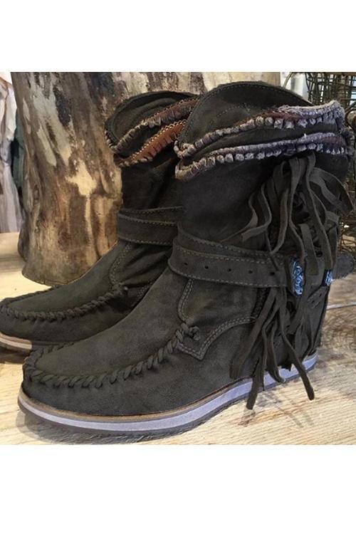 LD | Suède mocassin laarzen met franjes