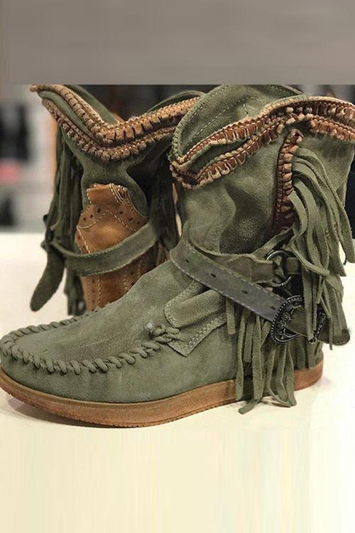 LD | Suède mocassin laarzen met franjes
