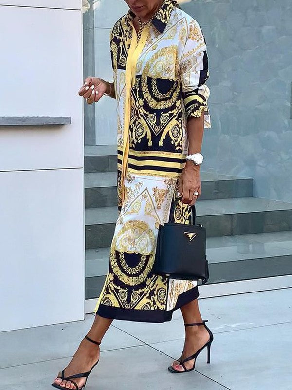 LD | Groovy V-hals maxi jurk met lange mouwen