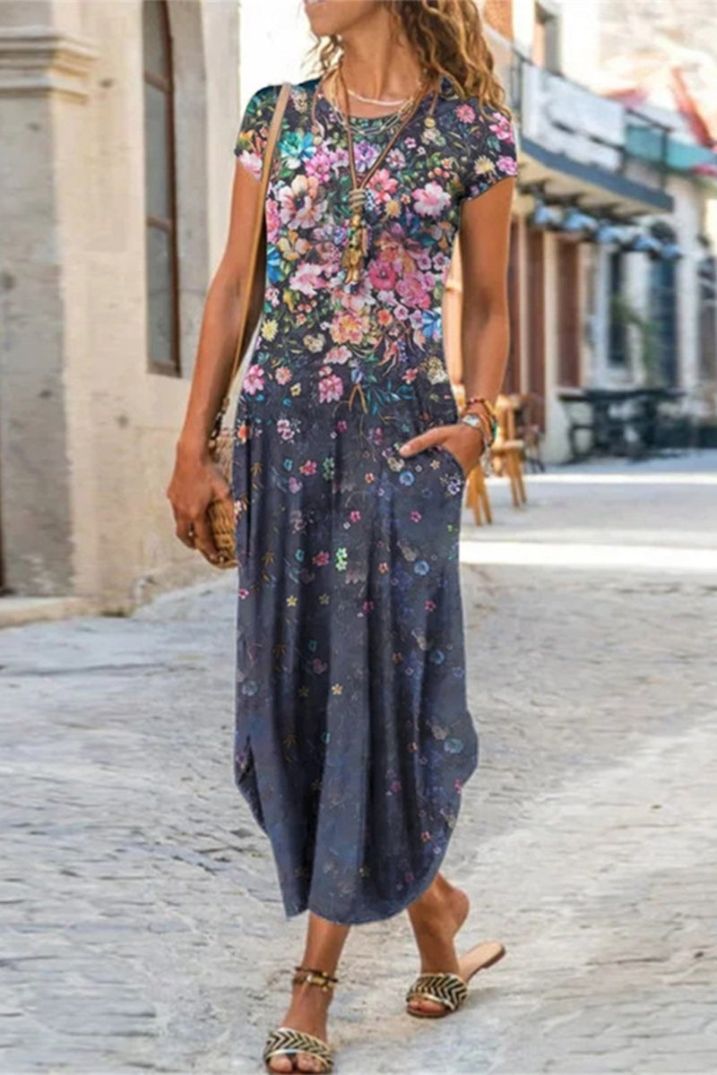 LD | Casual Street Print Patchwork O Neck Korte Mouw Jurken (10 Kleuren)