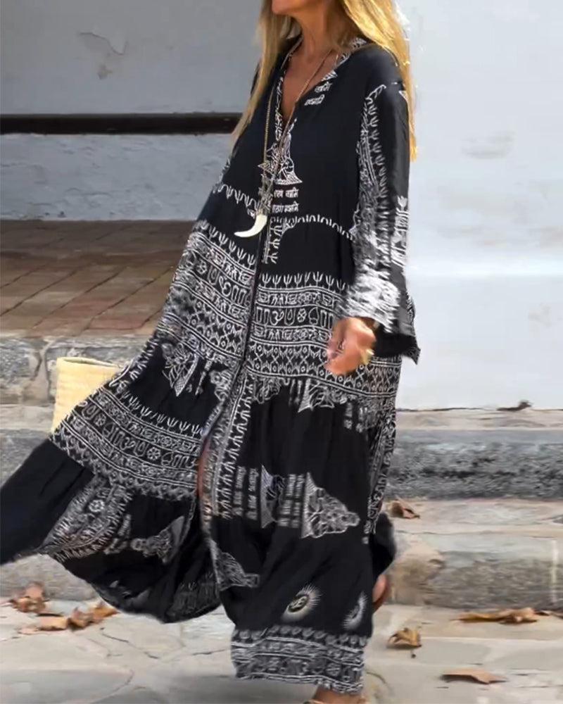 LD | Trendy maxi jurk met V-hals en klokmouwen