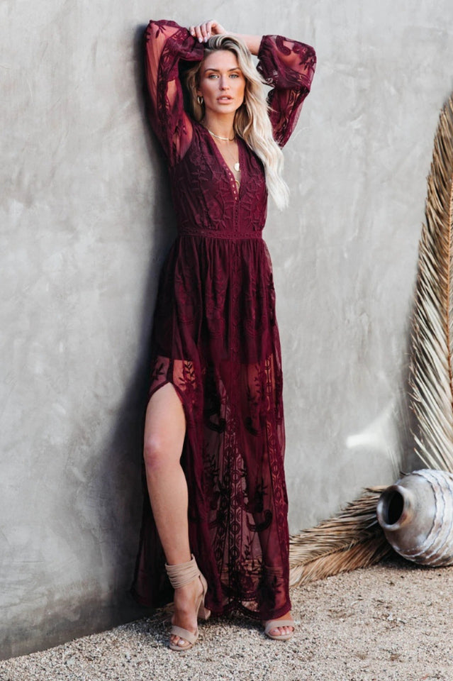 LD Lange jurk in bohemian stijl met elegante opengewerkte details