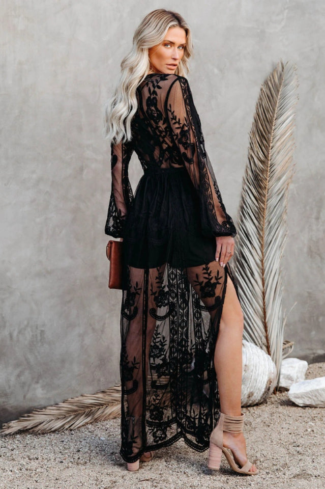 LD Lange jurk in bohemian stijl met elegante opengewerkte details