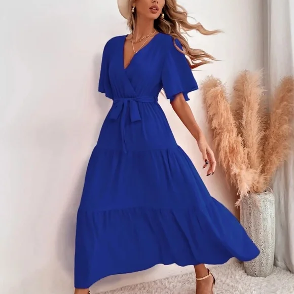 LD | Boho superplie maxi jurk met ruches en vlindermouwen