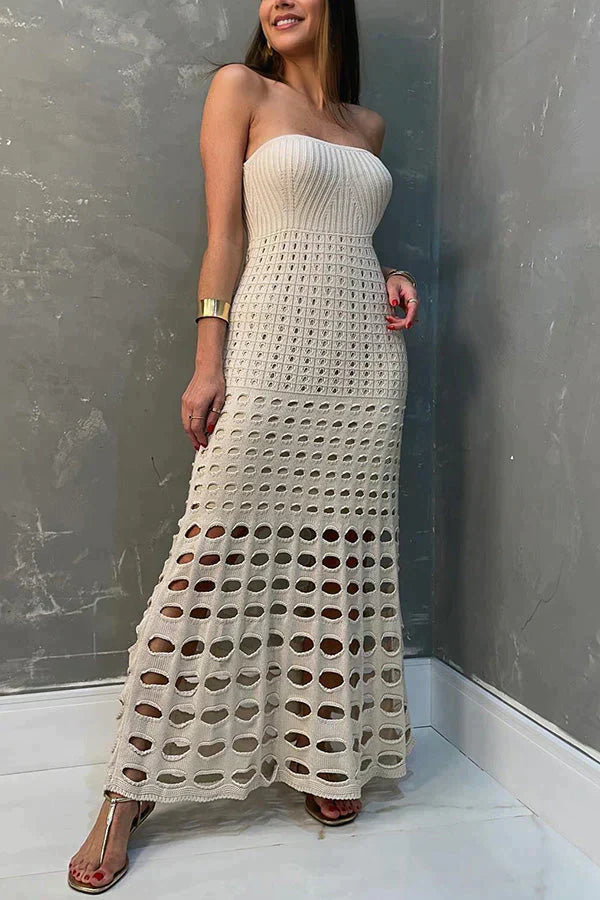 LD Rustieke off-the-shoulder maxi-jurk met patchwork en uitsnijdingen