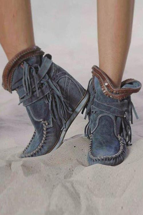 LD | Suède mocassin laarzen met franjes