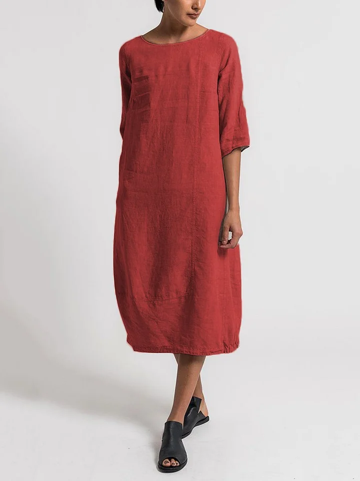 LD | Alice - Casual, enkelkleurige casual jurk met een ronde hals en 3/4-mouwen