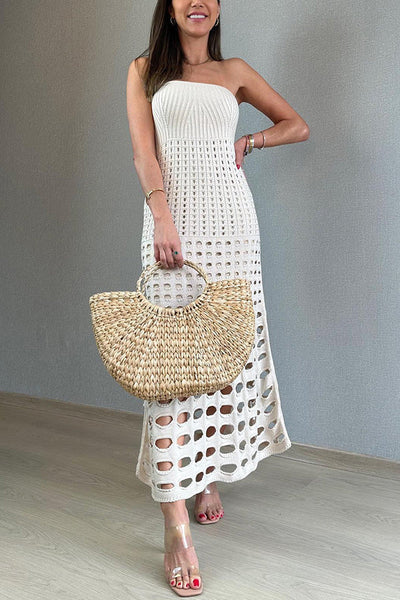 LD Rustieke off-the-shoulder maxi-jurk met patchwork en uitsnijdingen