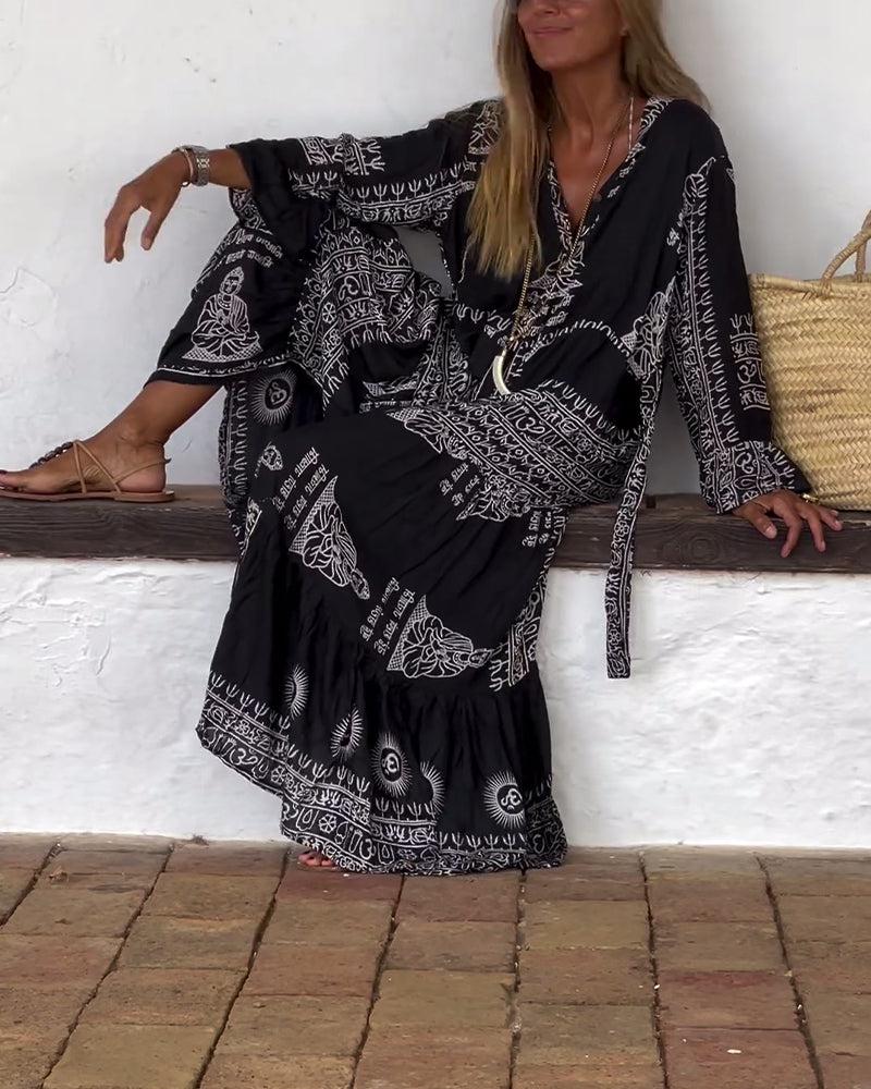 LD | Trendy maxi jurk met V-hals en klokmouwen