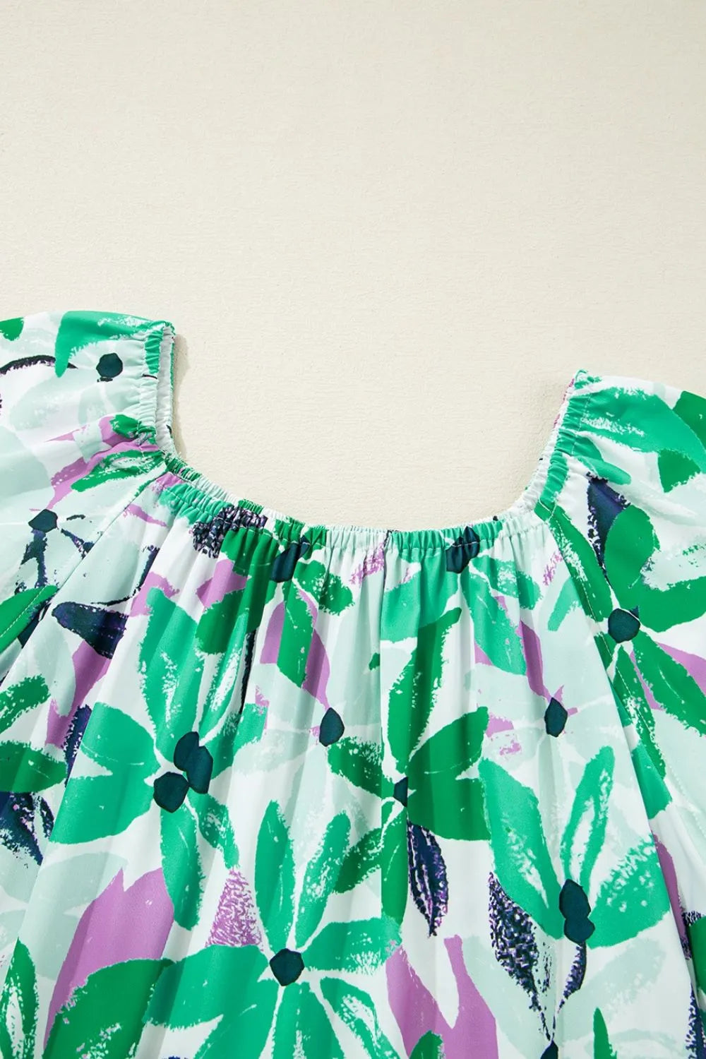 LD | Floral Print Gathered vierkante hals Loose-fit mini-jurk
