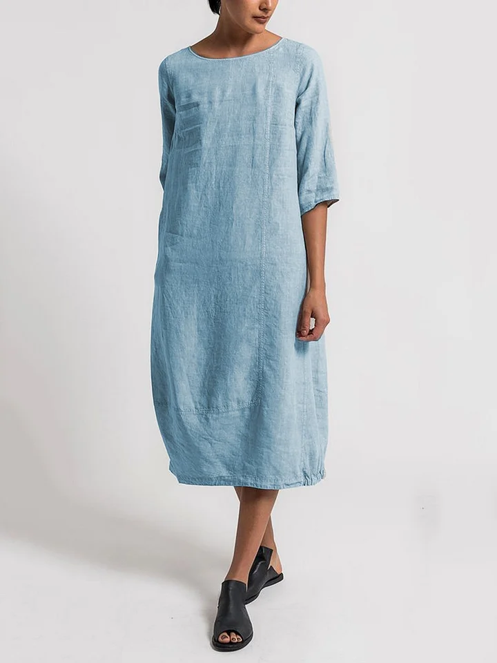 LD | Alice - Casual, enkelkleurige casual jurk met een ronde hals en 3/4-mouwen