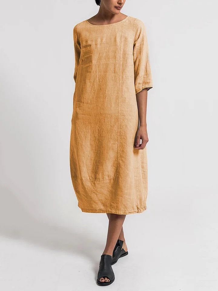 LD | Alice - Casual, enkelkleurige casual jurk met een ronde hals en 3/4-mouwen