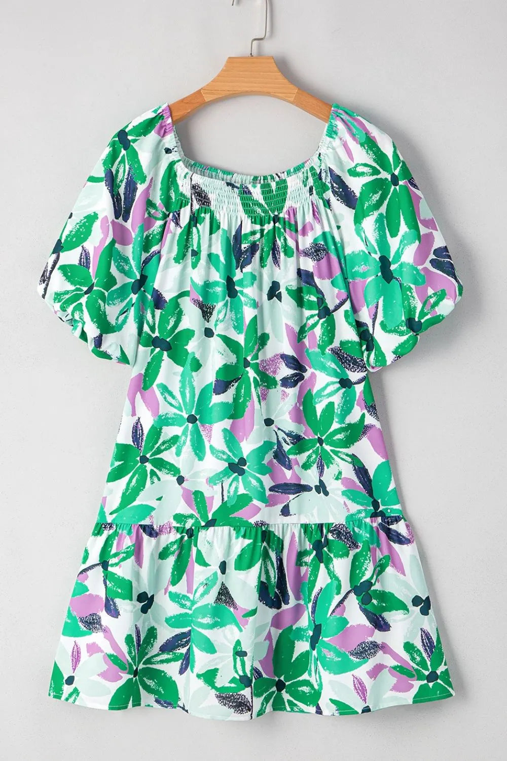 LD | Floral Print Gathered vierkante hals Loose-fit mini-jurk