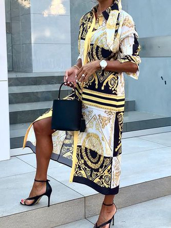 LD | Groovy V-hals maxi jurk met lange mouwen