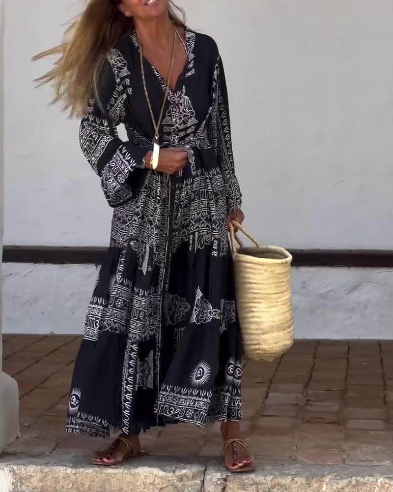 LD | Trendy maxi jurk met V-hals en klokmouwen