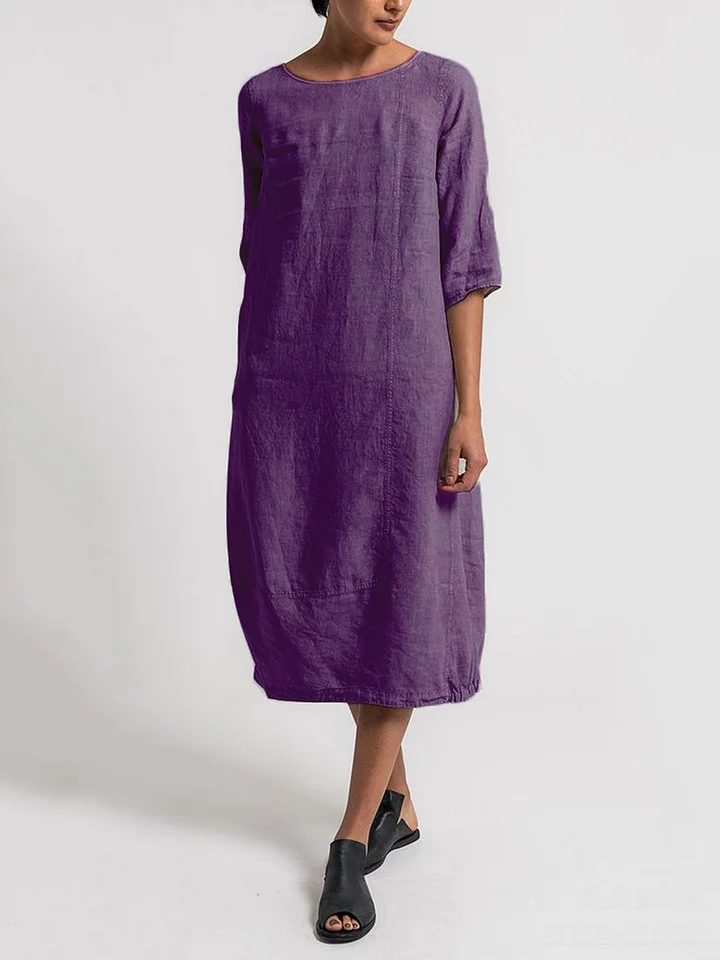 LD | Alice - Casual, enkelkleurige casual jurk met een ronde hals en 3/4-mouwen
