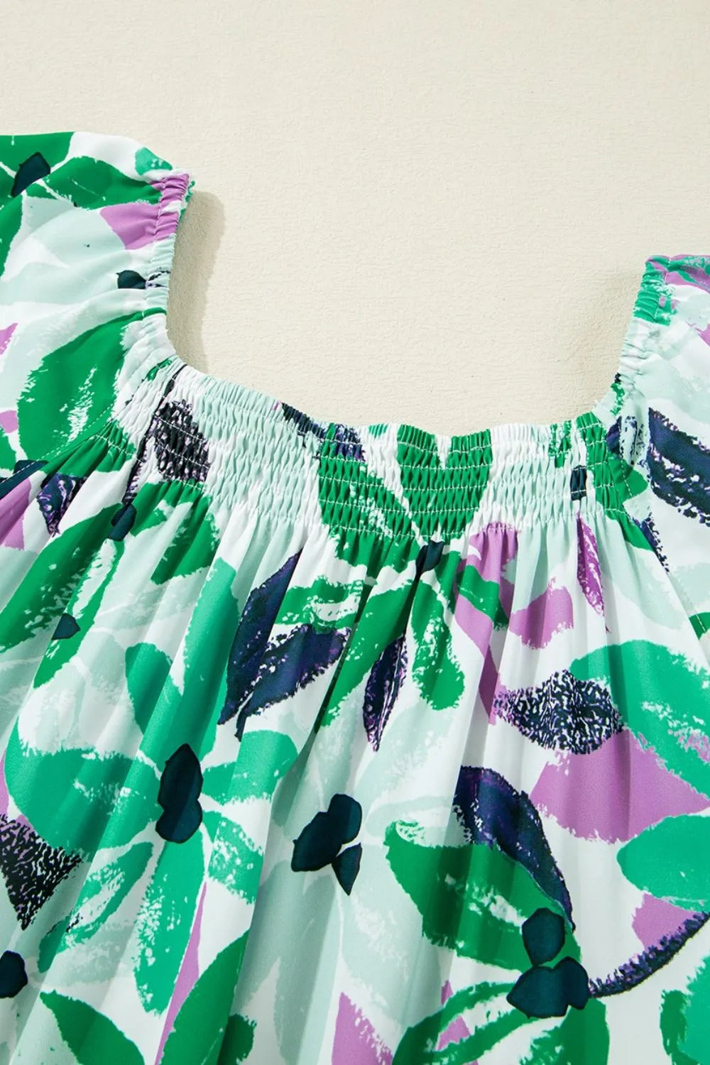 LD | Floral Print Gathered vierkante hals Loose-fit mini-jurk