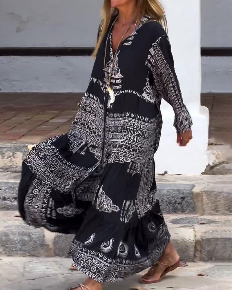 LD | Trendy maxi jurk met V-hals en klokmouwen