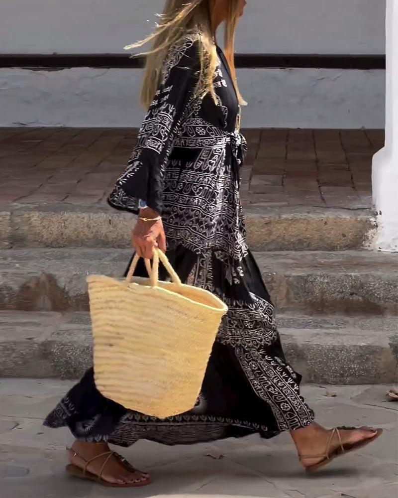 LD | Trendy maxi jurk met V-hals en klokmouwen