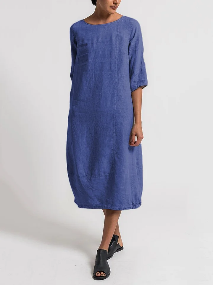 LD | Alice - Casual, enkelkleurige casual jurk met een ronde hals en 3/4-mouwen