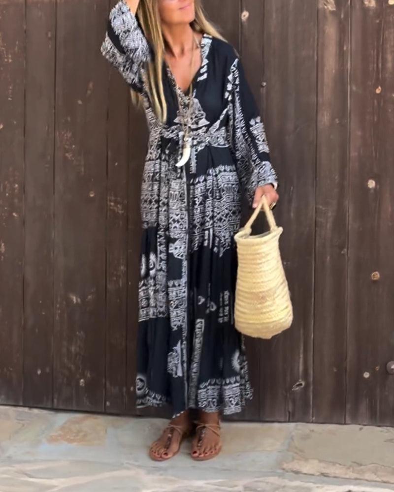 LD | Trendy maxi jurk met V-hals en klokmouwen