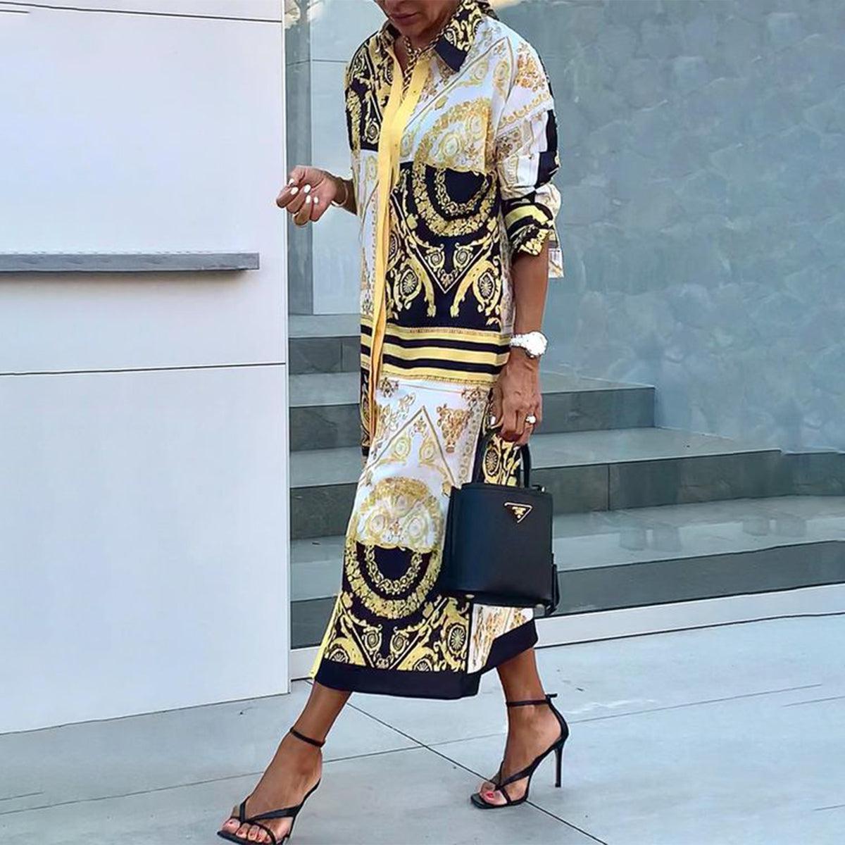 LD | Groovy V-hals maxi jurk met lange mouwen
