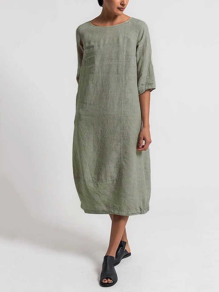 LD | Alice - Casual, enkelkleurige casual jurk met een ronde hals en 3/4-mouwen