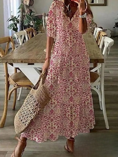LD | Jurken voor dames Midi-jurk met baardprint en V-halslijn