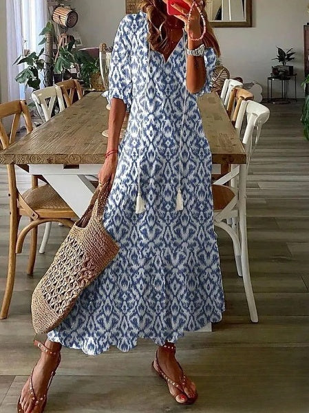 LD | Jurken voor dames Midi-jurk met baardprint en V-halslijn