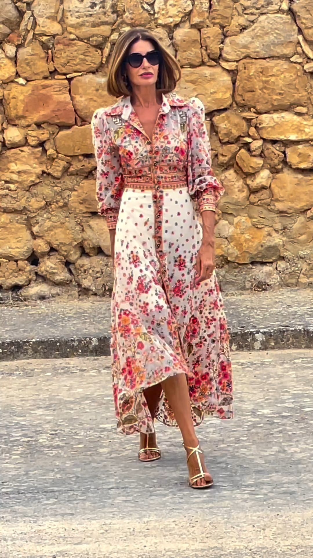 LD | Elegante maxi jurk met bloemenprint en kraag