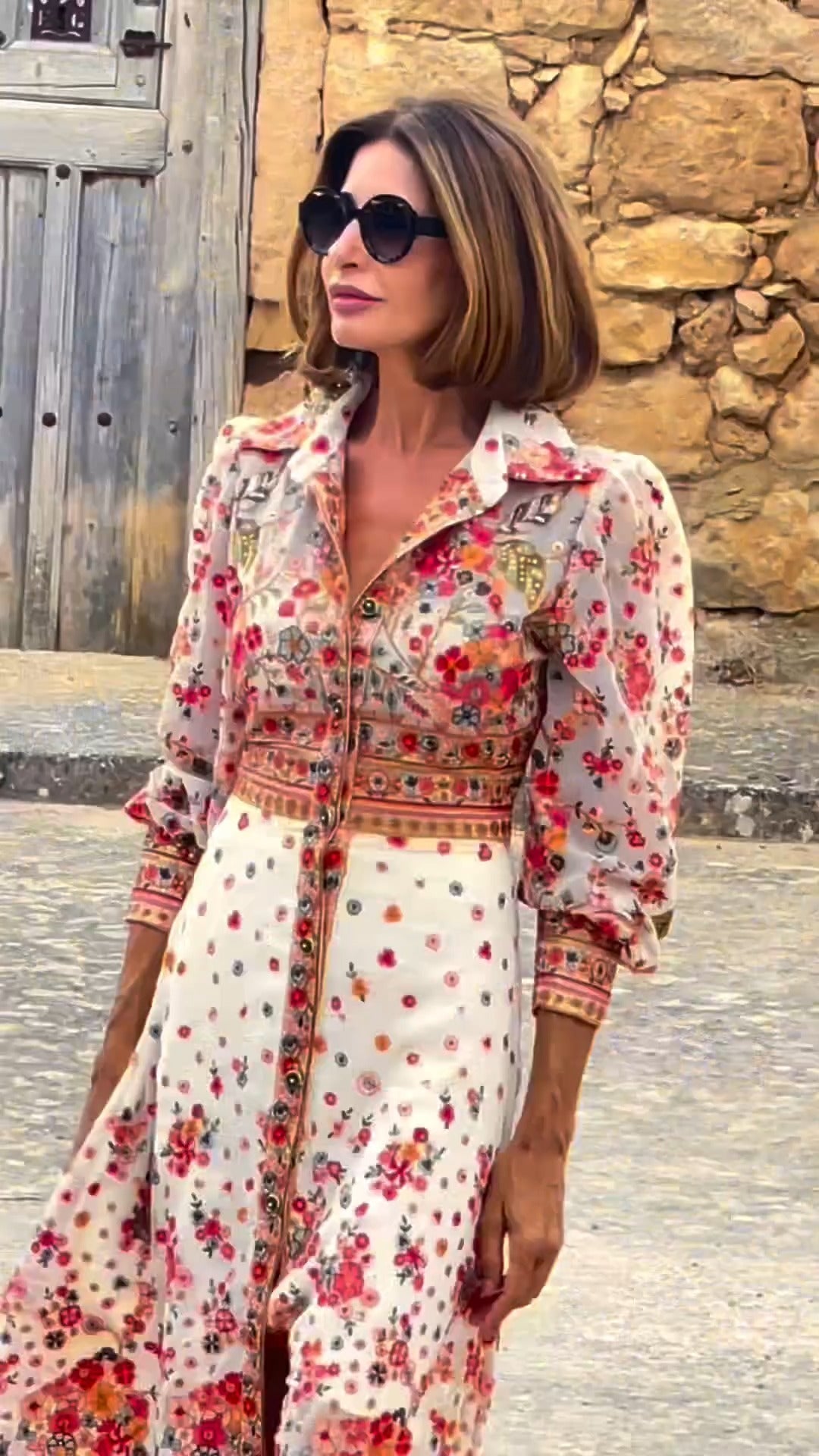 LD | Elegante maxi jurk met bloemenprint en kraag
