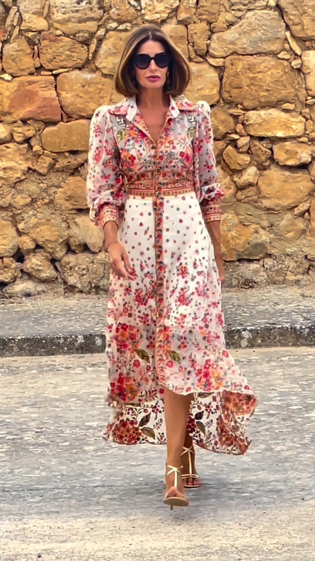 LD | Elegante maxi jurk met bloemenprint en kraag