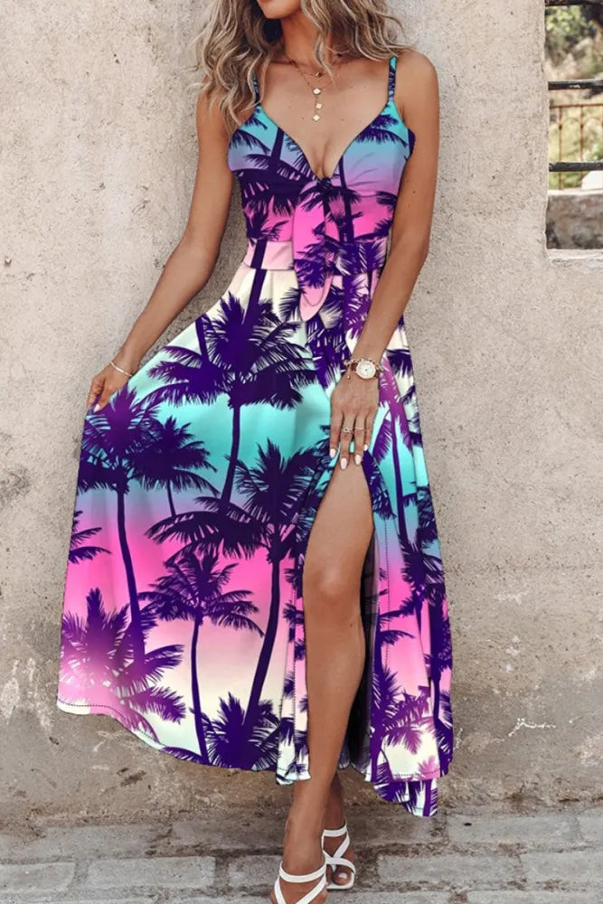 LD | Casual maxi-jurk met print, halternek en spaghettibandjes