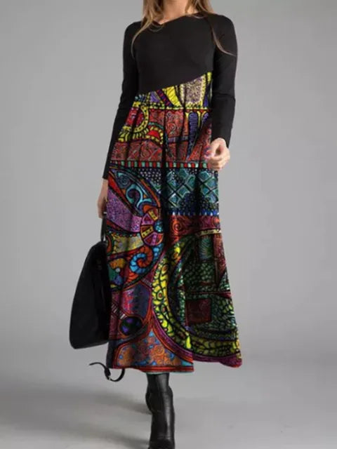 Geometrische patchwork maxi-jurk