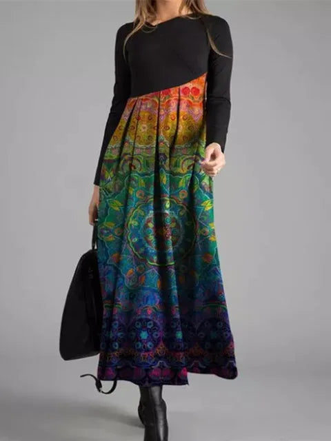 Geometrische patchwork maxi-jurk