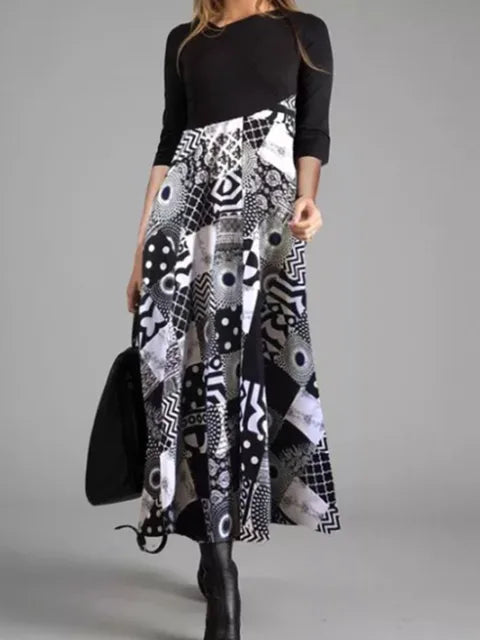 Geometrische patchwork maxi-jurk