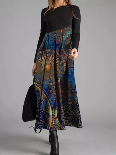 Geometrische patchwork maxi-jurk