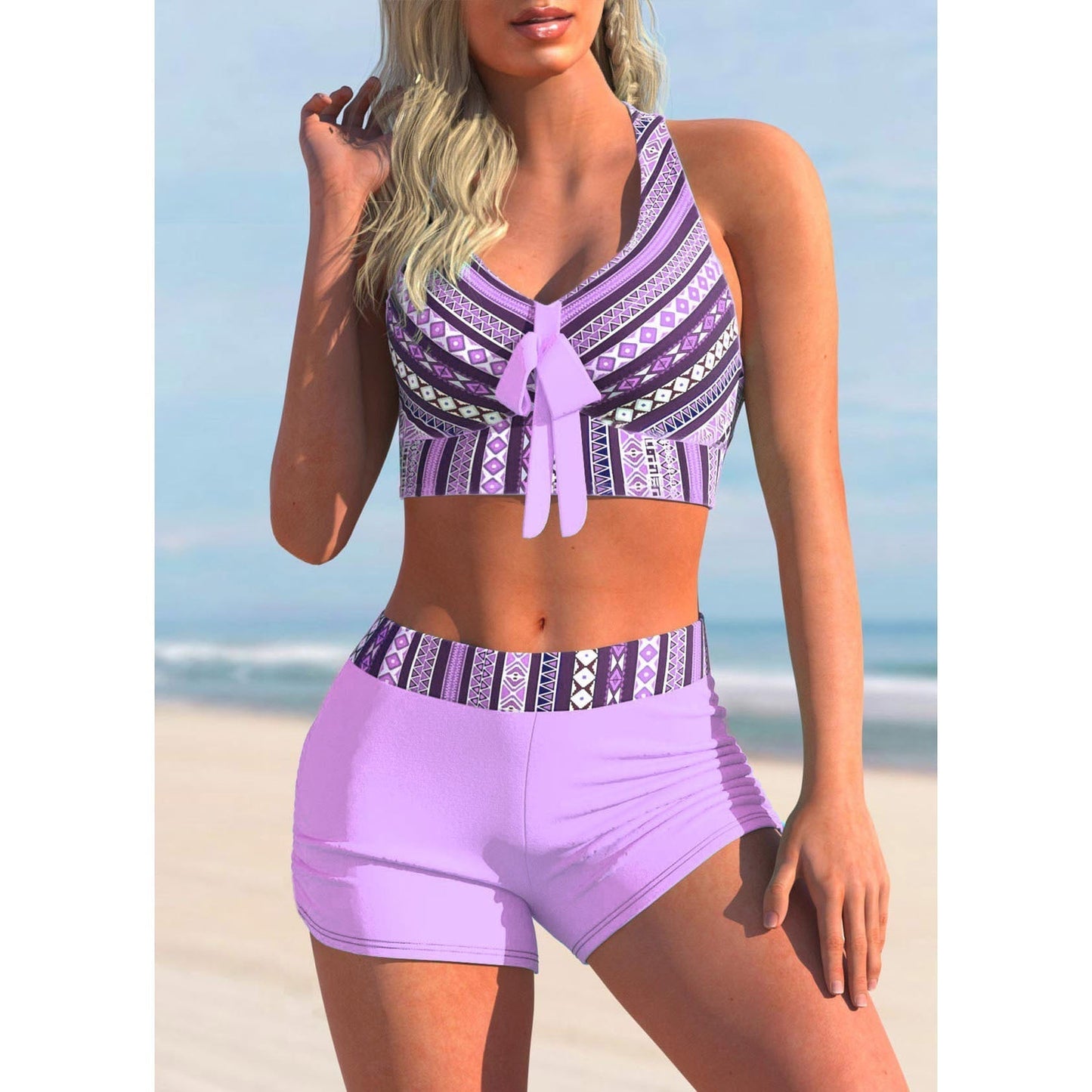 LD | halternek top met hoge taille short 2 delig zwempak
