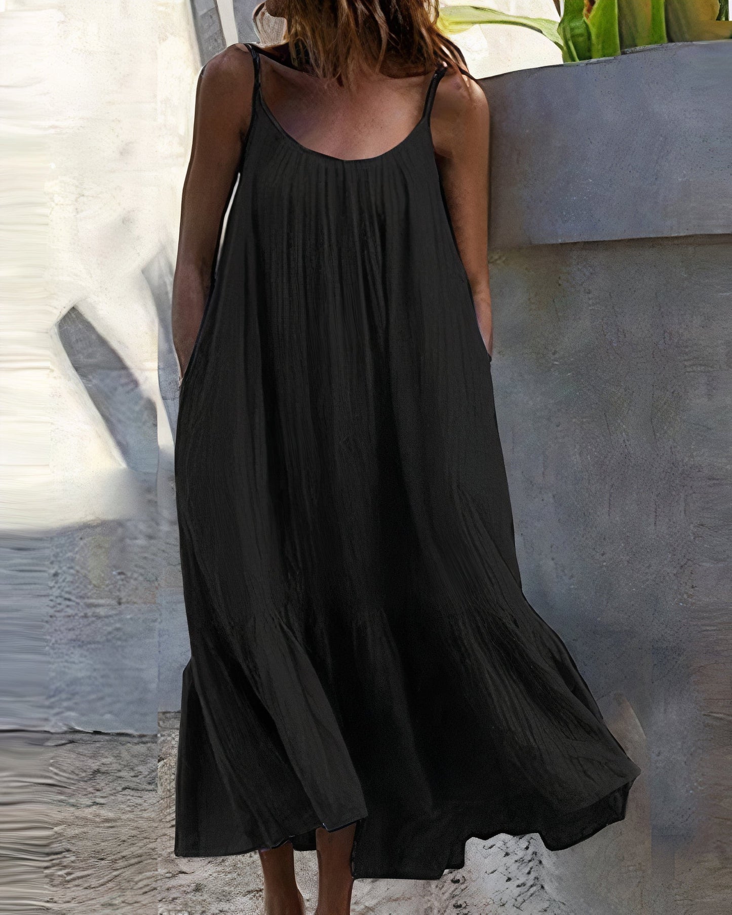 LD Eenvoudige mouwloze midi-jurk