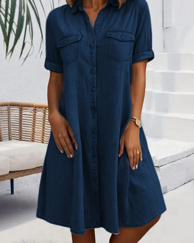 LD | Midi-jurk met korte mouwen en knoopsluiting