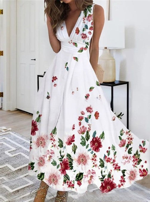 LD | Stijlvolle mouwloze maxi jurk met bloemenprint