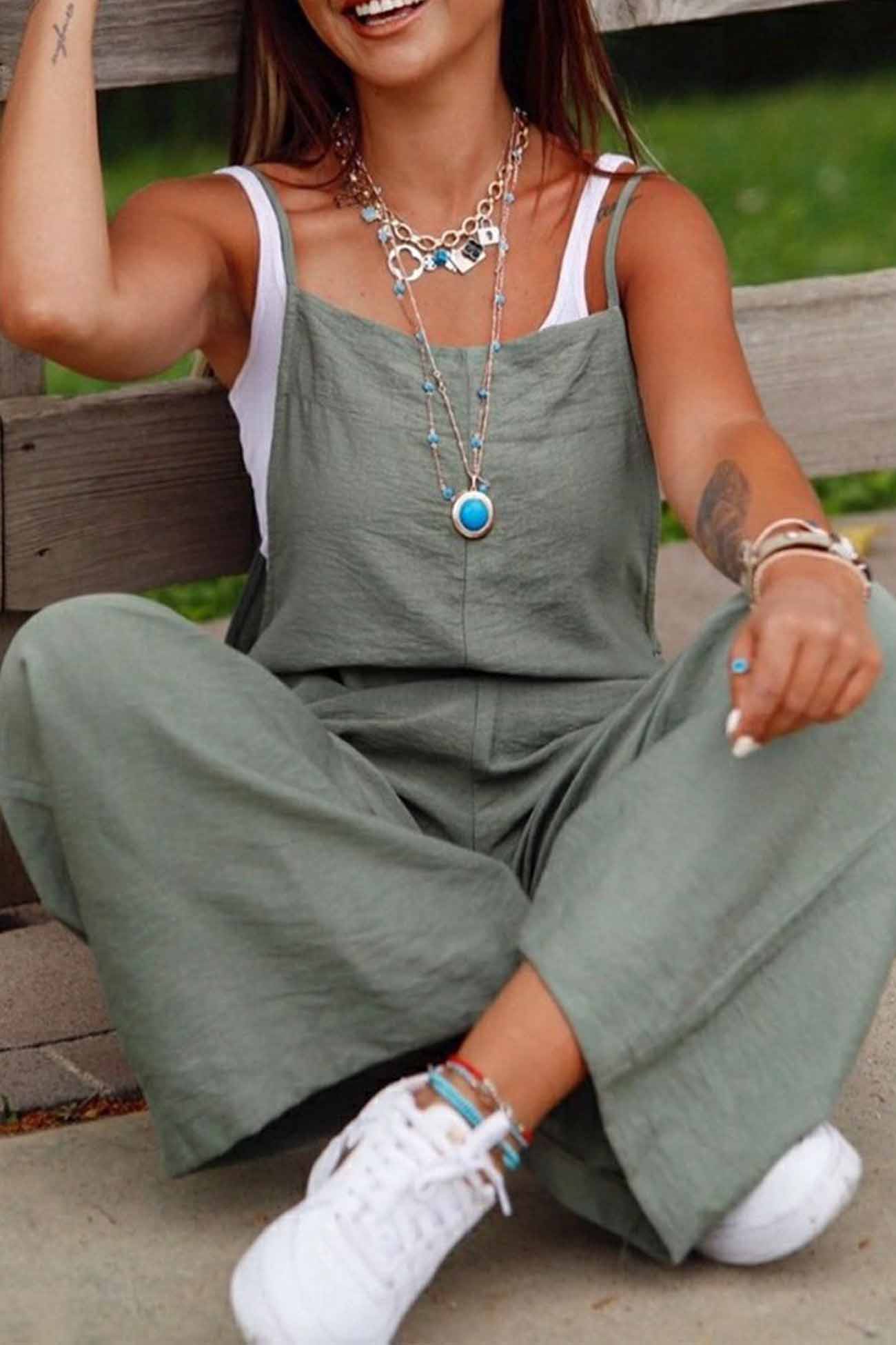 LD | Effen cami overall met wijde pijpen
