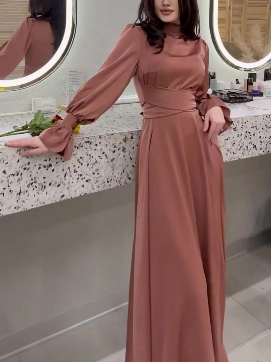 LD | Elegante eenvoudige maxi jurk met bisschopsmouwen