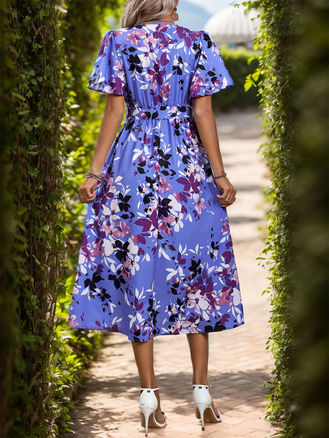LD | High-Low Bedrukte wikkeljurk met korte mouwen Midi-jurk