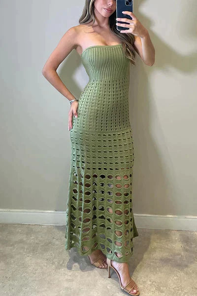 LD Rustieke off-the-shoulder maxi-jurk met patchwork en uitsnijdingen